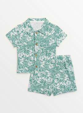 Leaf Print Woven Shirt & Shorts Set 