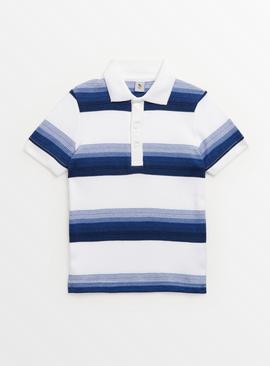 Navy Striped Short Sleeve Polo Shirt 