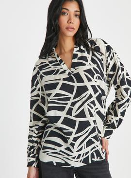 Monochrome Abstract Print Popover Shirt  
