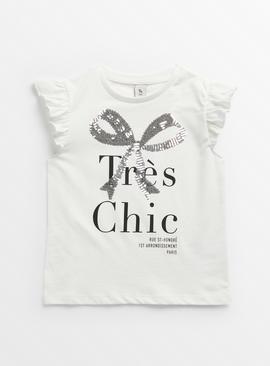 White Tres Chic Sequin Bow T-Shirt 