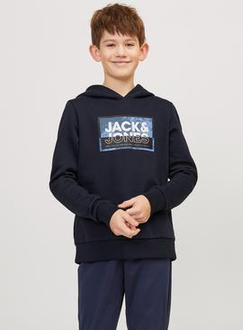 JACK & JONES JUNIOR Navy Jcologan Printed Hoodie Junior 