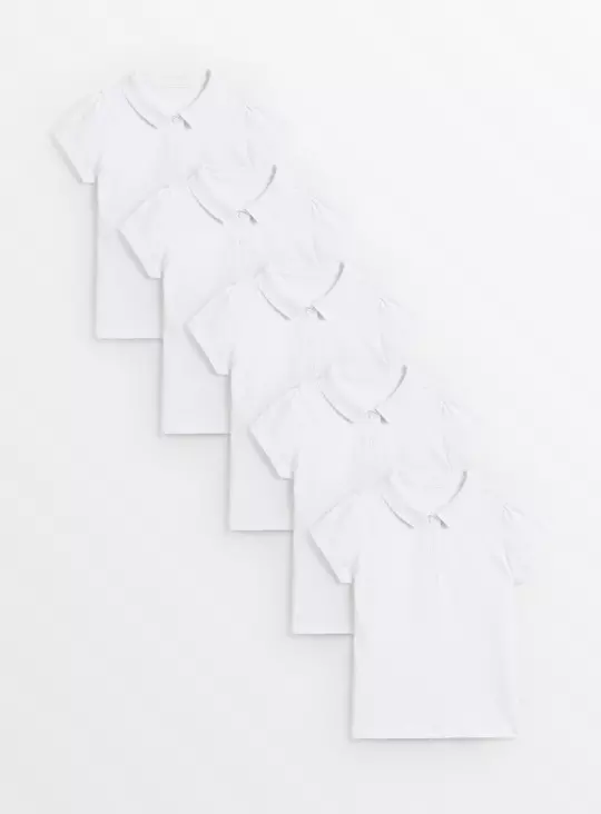 5 Pack White Polo Shirts with Perfect White