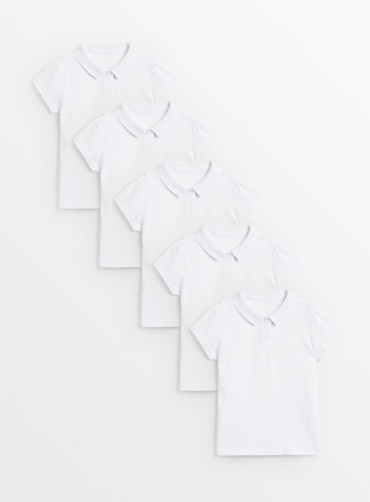 5 Pack White Polo Shirts with Perfect White 9 years