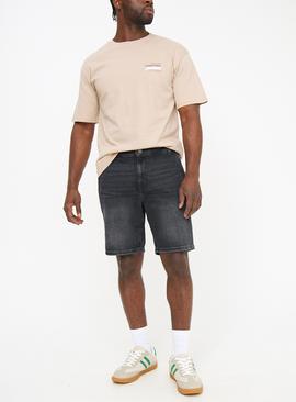 Black Wash Denim Carpenter Shorts  