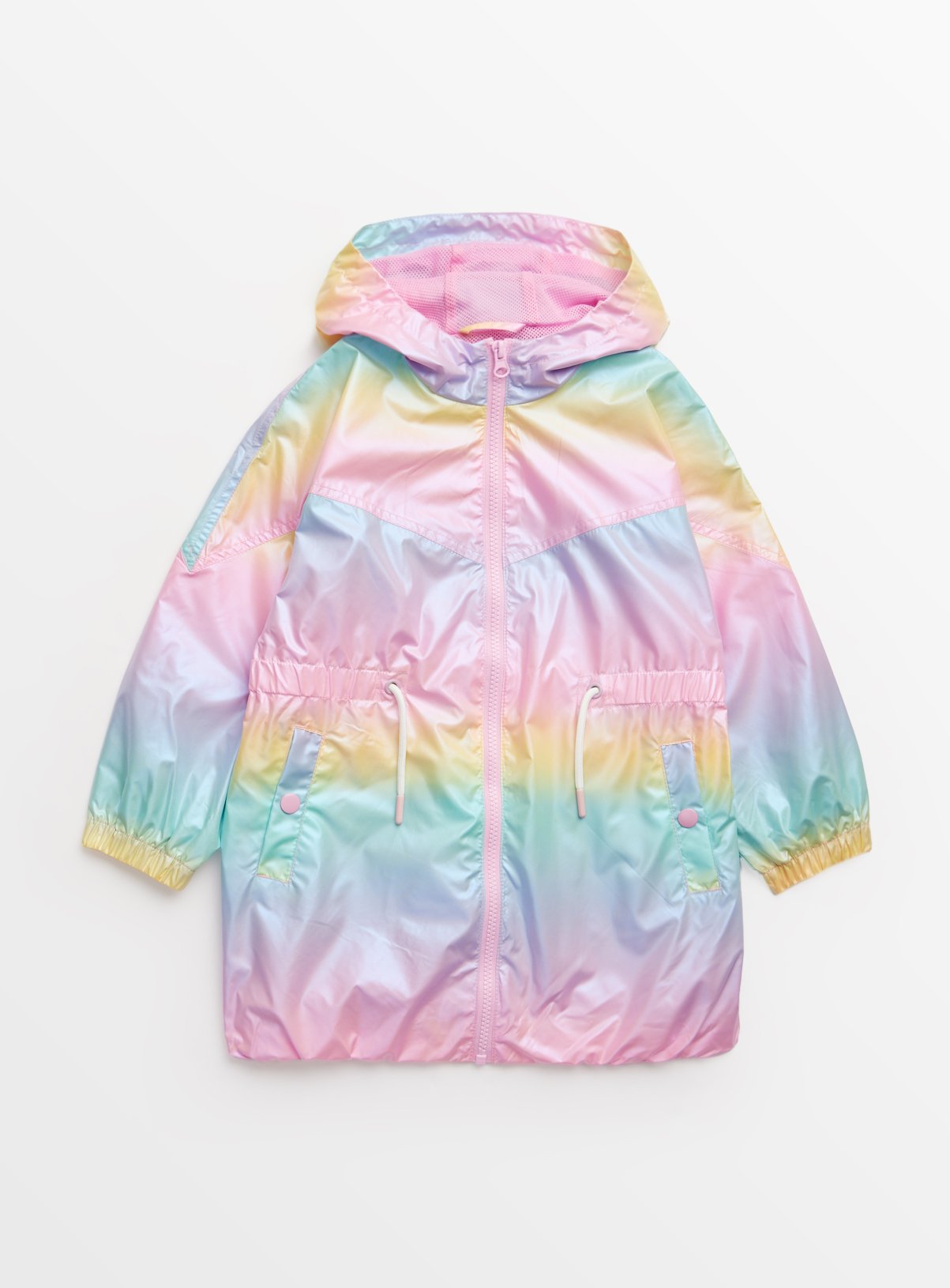 Rainbow Ombre Shower Resistant Hooded Mac Coat 