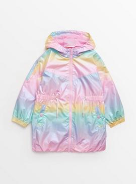 Rainbow Ombre Shower Resistant Hooded Mac Coat  