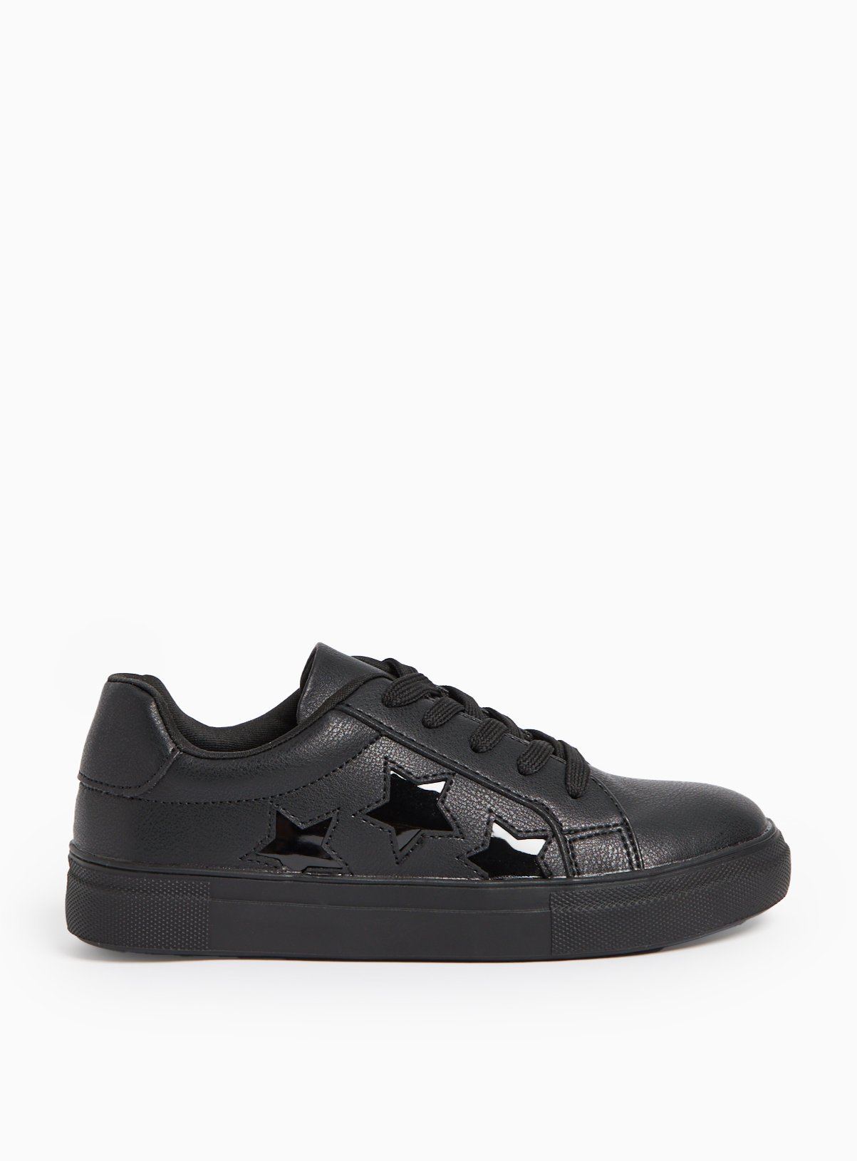 Black Faux leather Star Detail School Trainers 