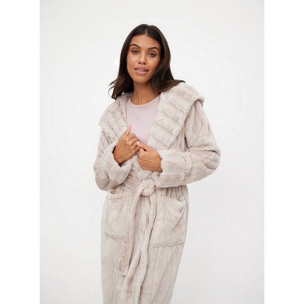 Buy Latte Plush Stripe Dressing Gown L Dressing gowns Tu