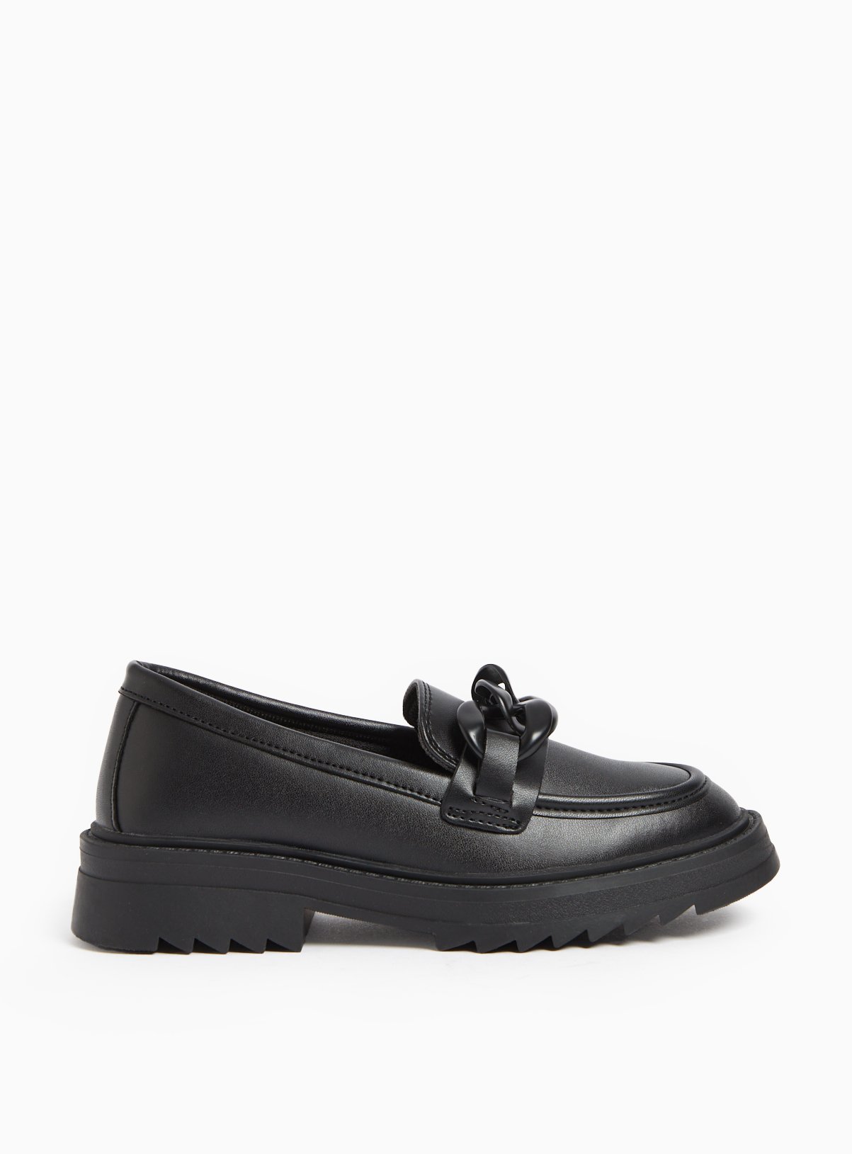 Black Faux Leather Chain Detail Chunky Loafers  5