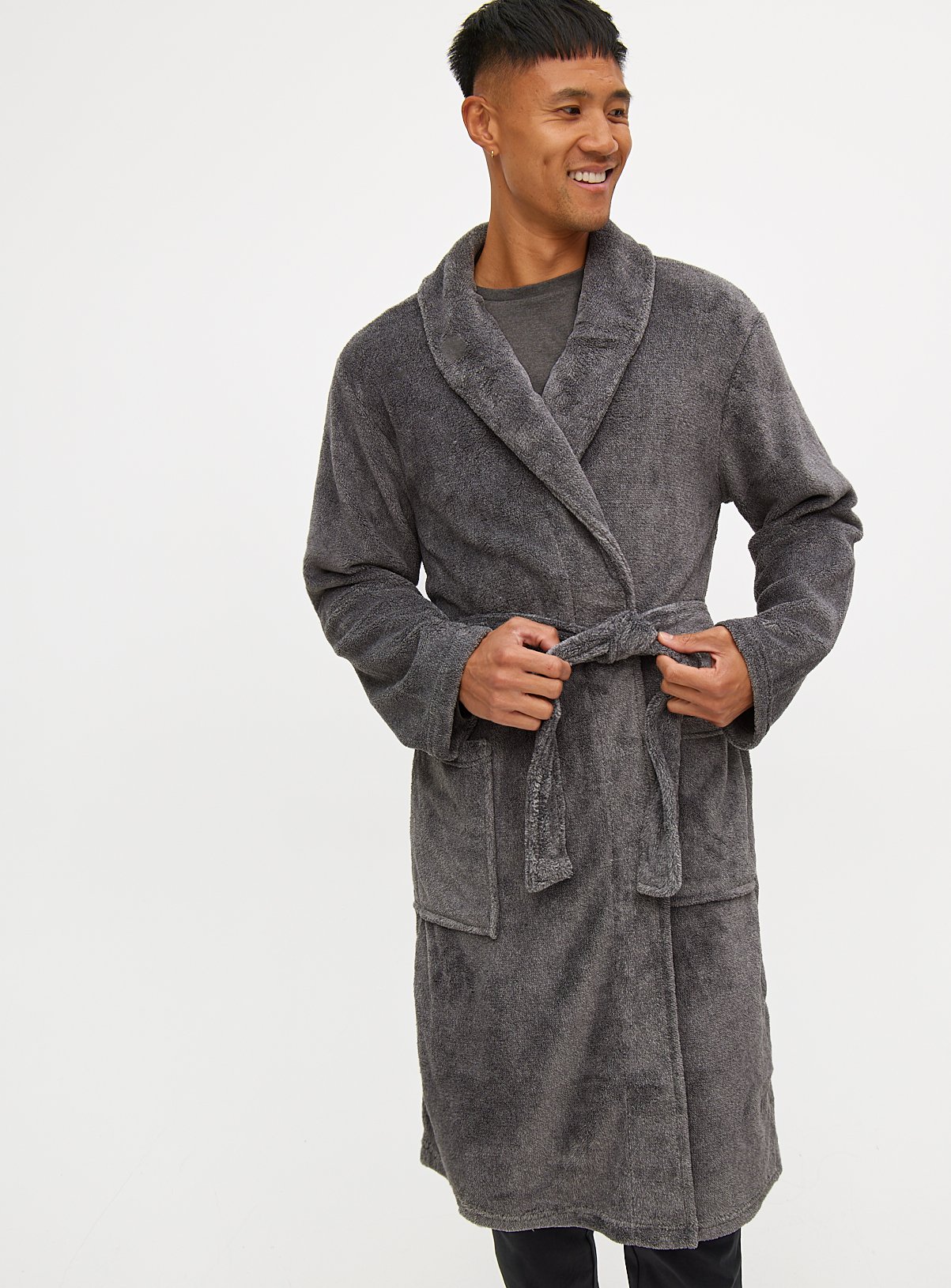 Grey Soft Fleece Dressing Gown 