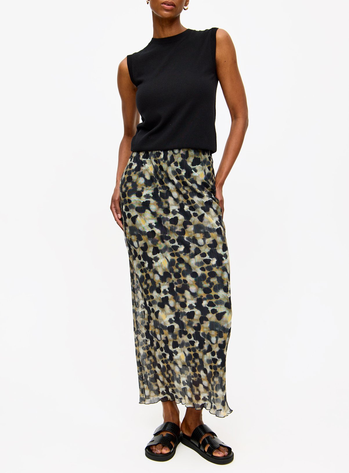 Blurred Print Mesh Column Midaxi Skirt 20