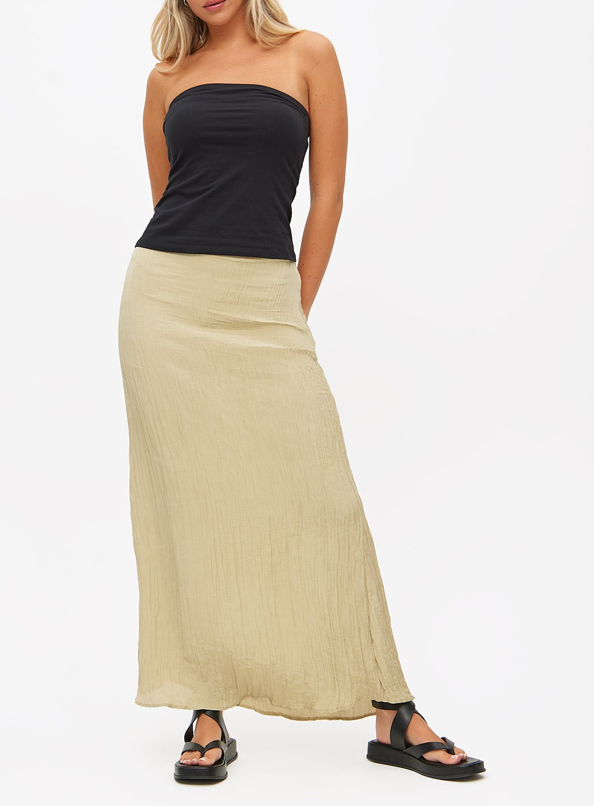 Light Green Crinkle Maxi Skirt 