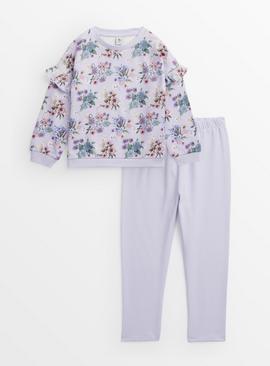 Lilac Floral Frill Sweatshirt & Leggings Set  