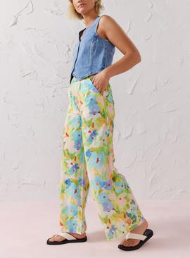 EVERBELLE Floral Blurred Print Wide Leg Trousers 