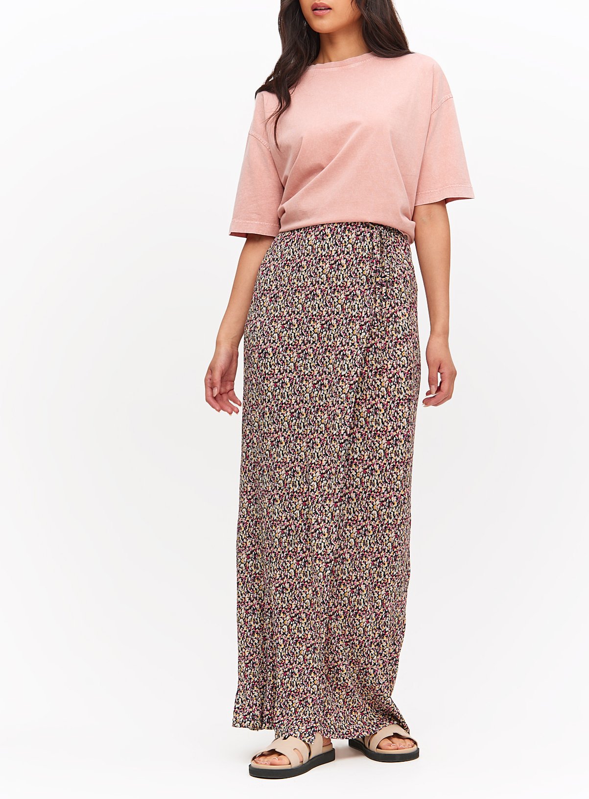 Floral Print Plisse Maxi Wrap Skirt 