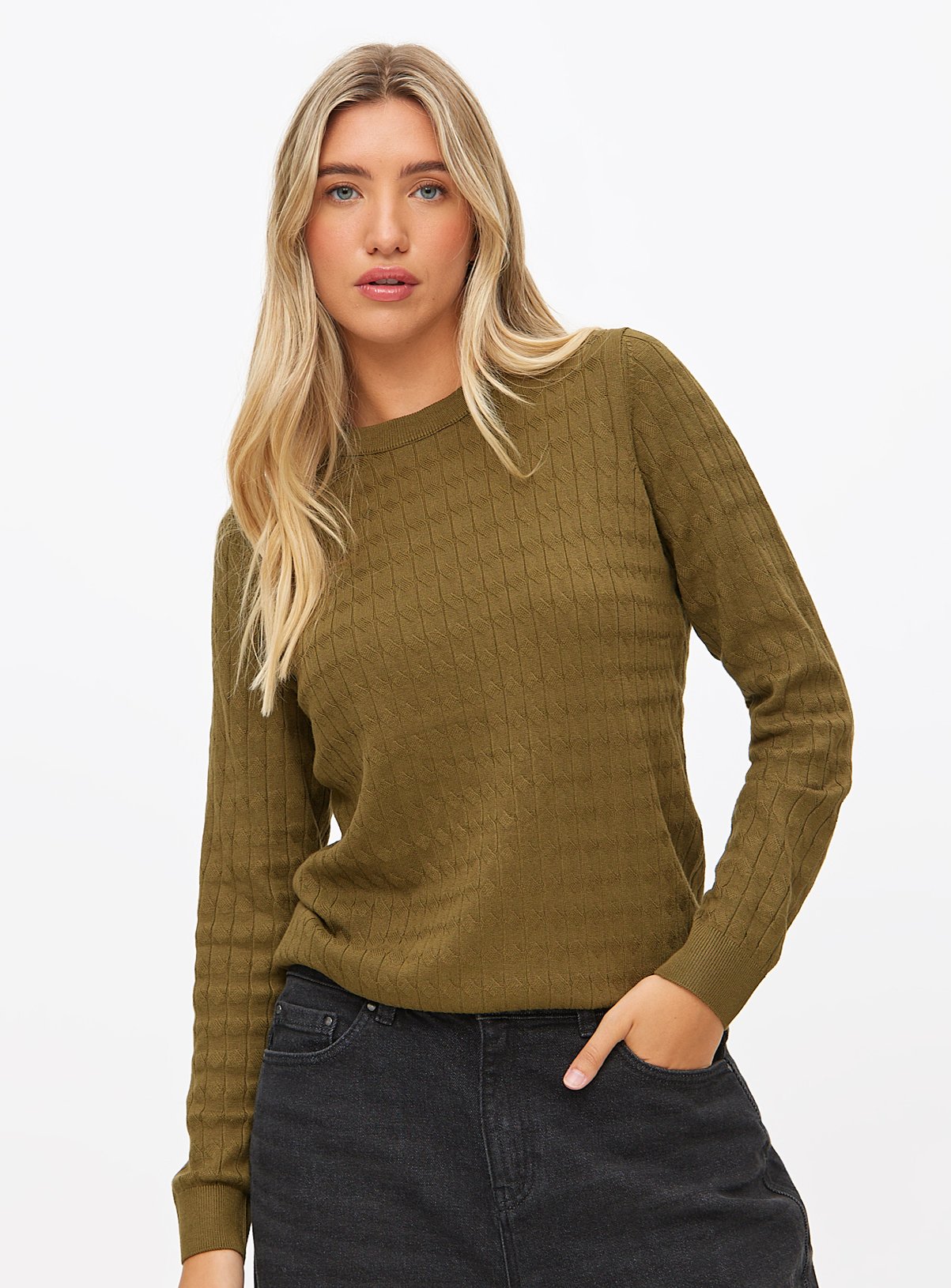 Cable Detail Crew Neck Jumper 