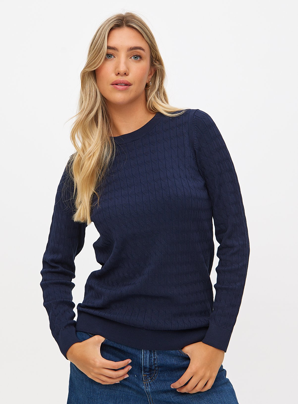 Cable Detail Crew Neck Jumper 