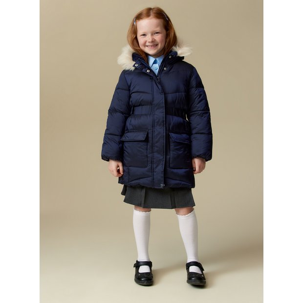 Buy Navy Faux Fur Hooded Longline Puffer Coat 5 6 years Coats and jackets Tu