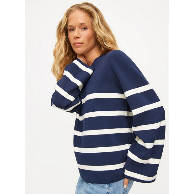 Buy Navy Relaxed Stripe Crew Neck Jumper 8 null Tu