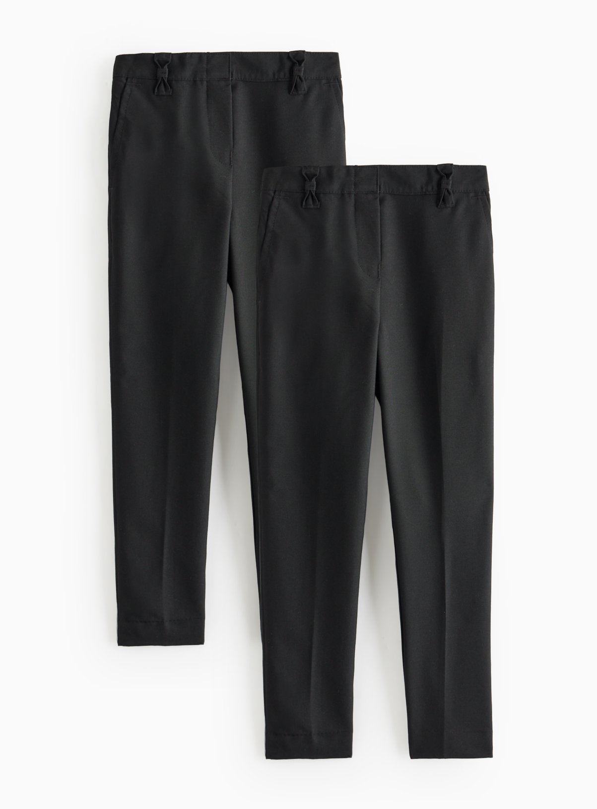 2 Pack Black 'Dress with Ease' Trousers with Bow Detail Reinforced Knees & Extendable Hems 9 years