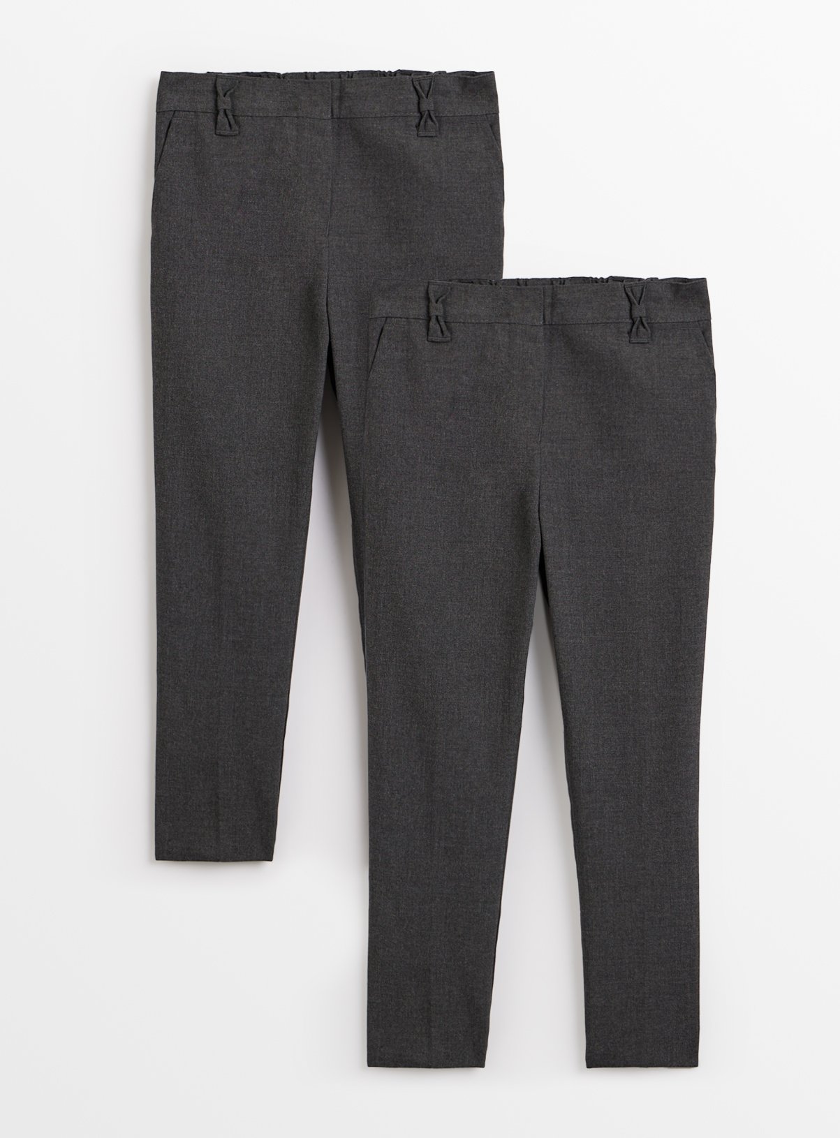 2 Pack Grey 'Dress with Ease' Trousers with Bow Detail Reinforced Knees & Extendable Hems 11 years
