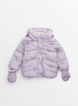 Lilac Heart Print Puffer Coat 