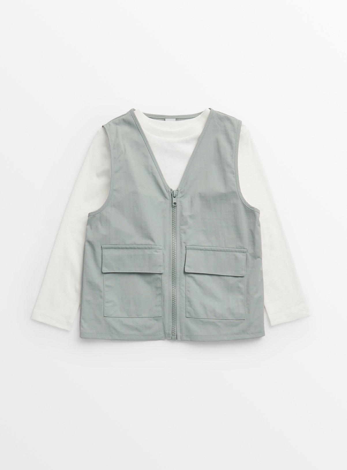 Green Woven Gilet & T-Shirt Set 
