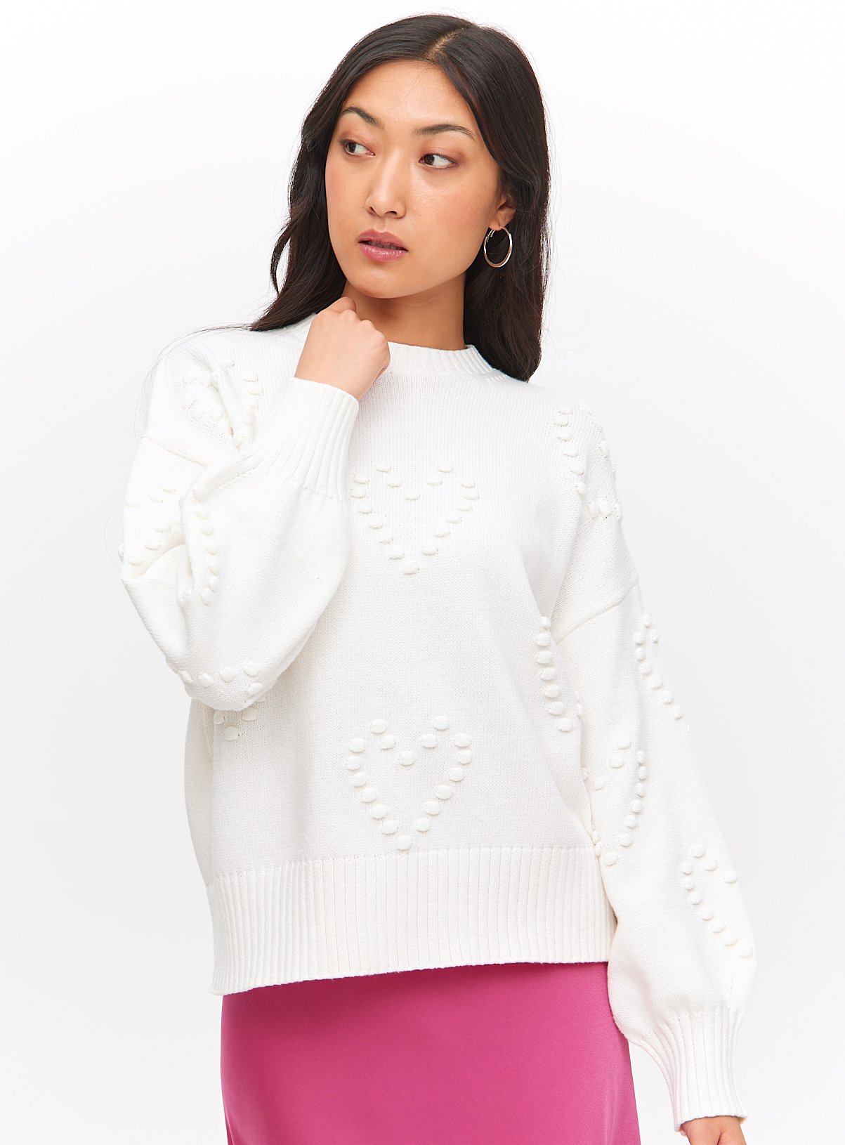 Heart Bobble Textured Knitted Jumper 