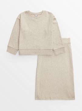 Oatmeal Soft Knitted Top & Skirt Set 