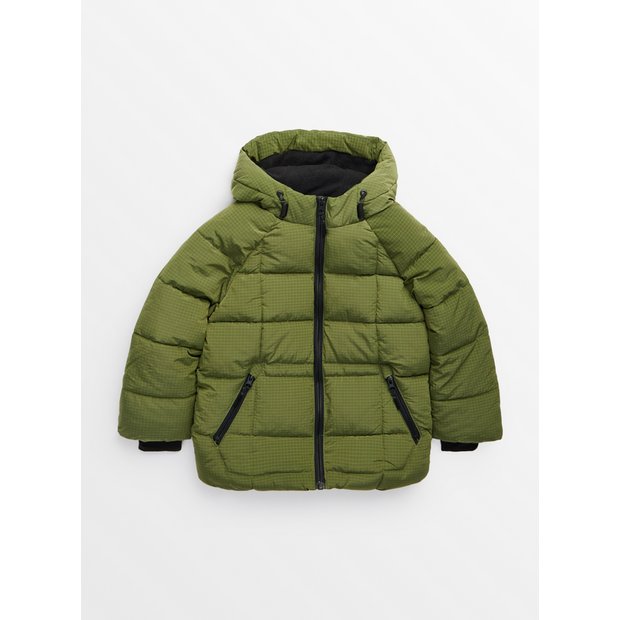 Buy Khaki Grid Print Hooded Puffer Coat 5 6 years Coats and jackets Tu