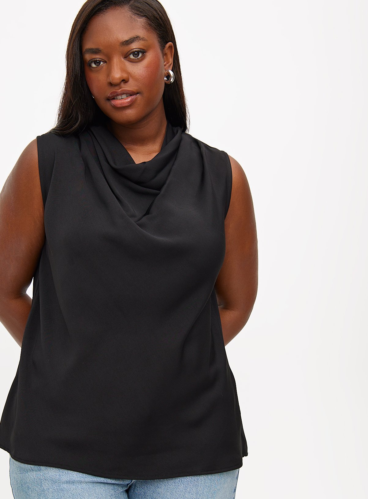 Black Cowl Neck Sleeveless Blouse 20