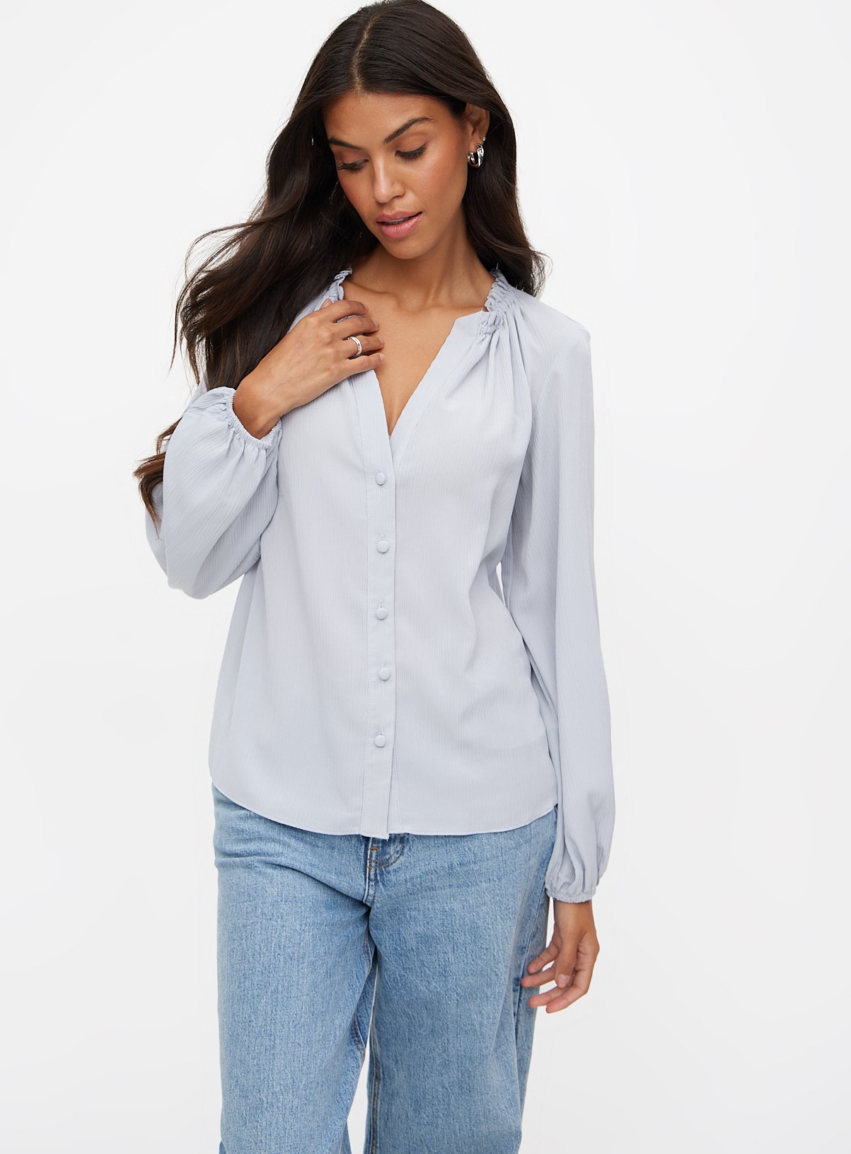 Light Blue Frill Long Sleeve Blouse 20