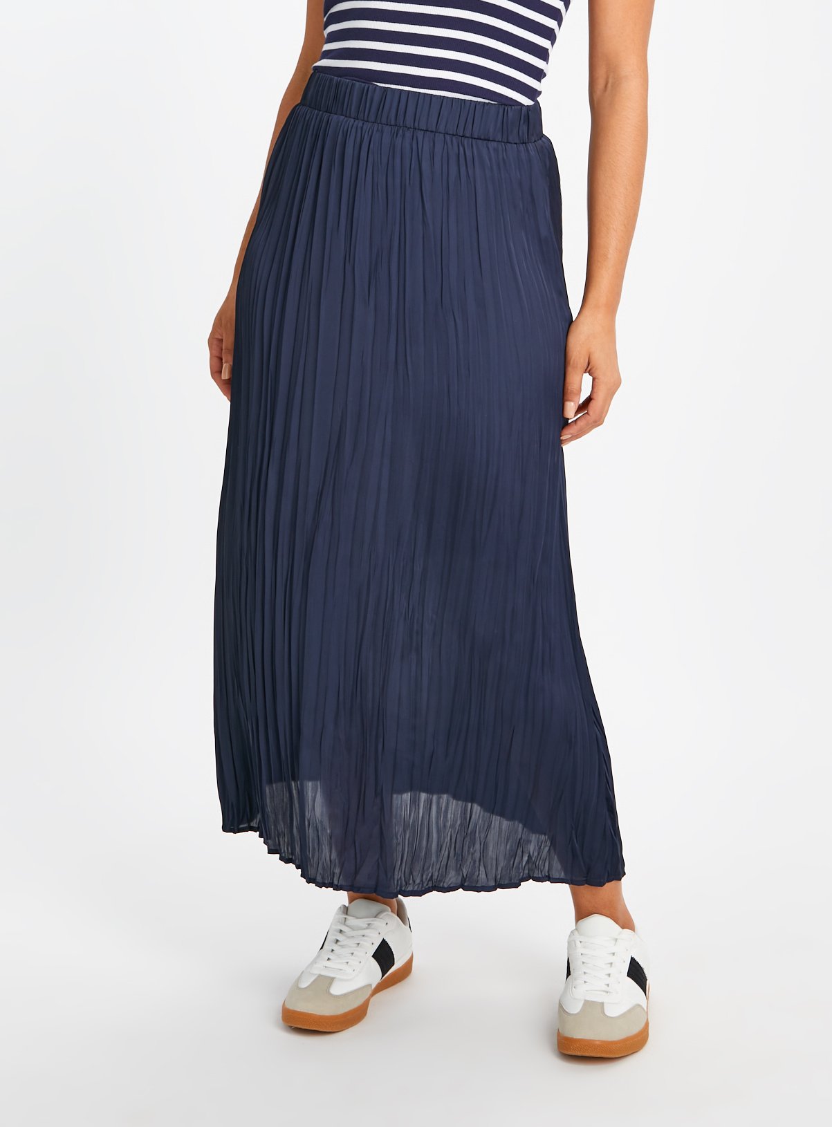 Navy Pleated Satin Midaxi Skirt 20