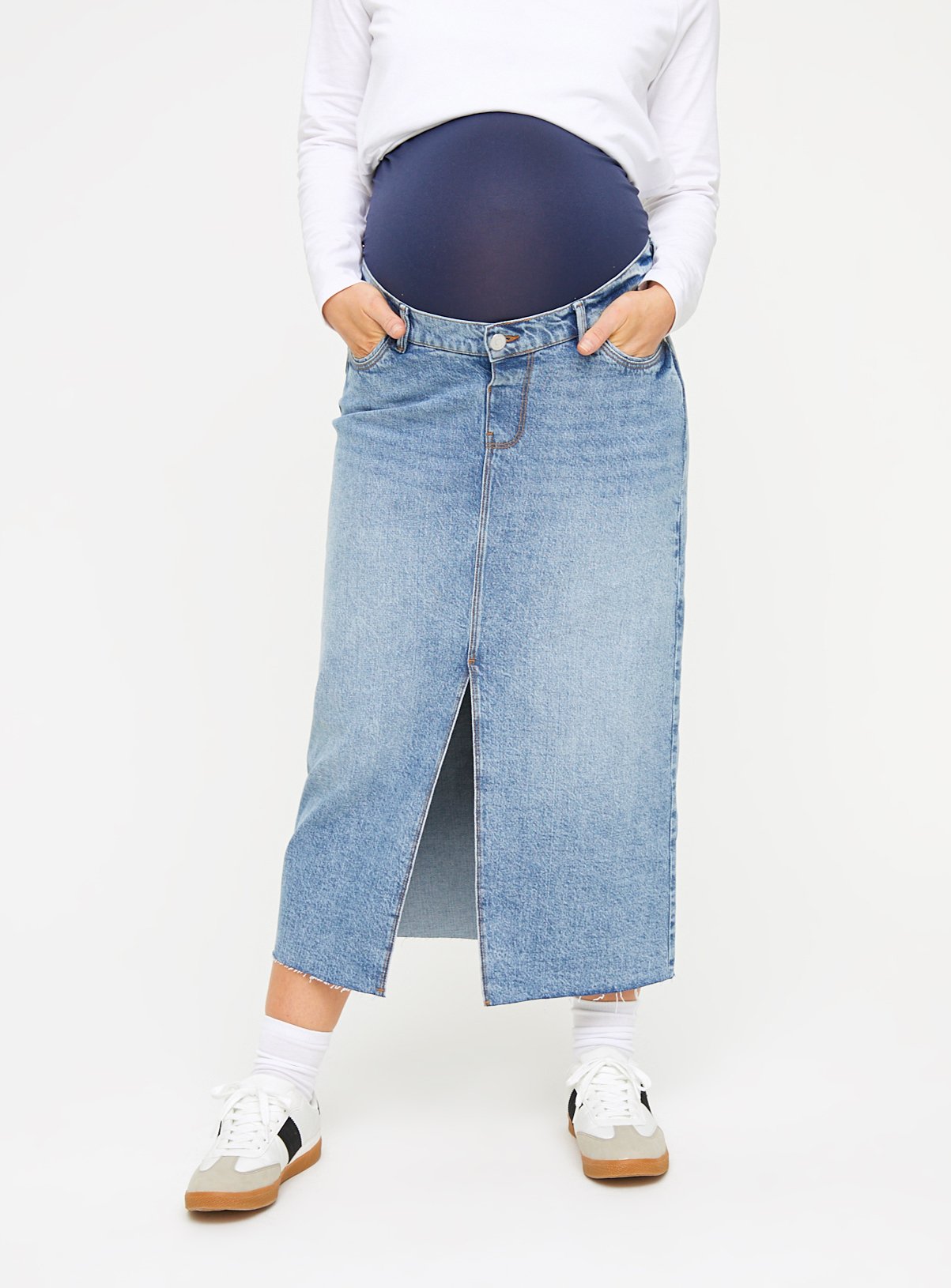 MATERNITY Overbump Mid Wash Denim Maxi Skirt 24