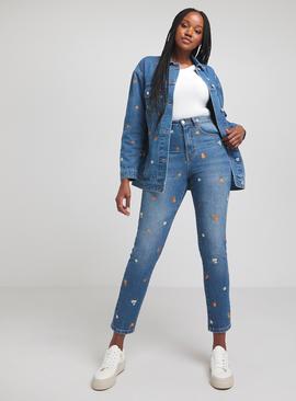 SIMPLY BE Fruit Embroidered Slim Mom Jean 