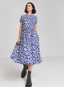 SIMPLY BE Supersoft Pocket Midi Dress In Blue Animal Print 