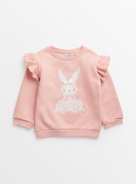 Pink Frill Sleeve Bunny Sweatshirt 