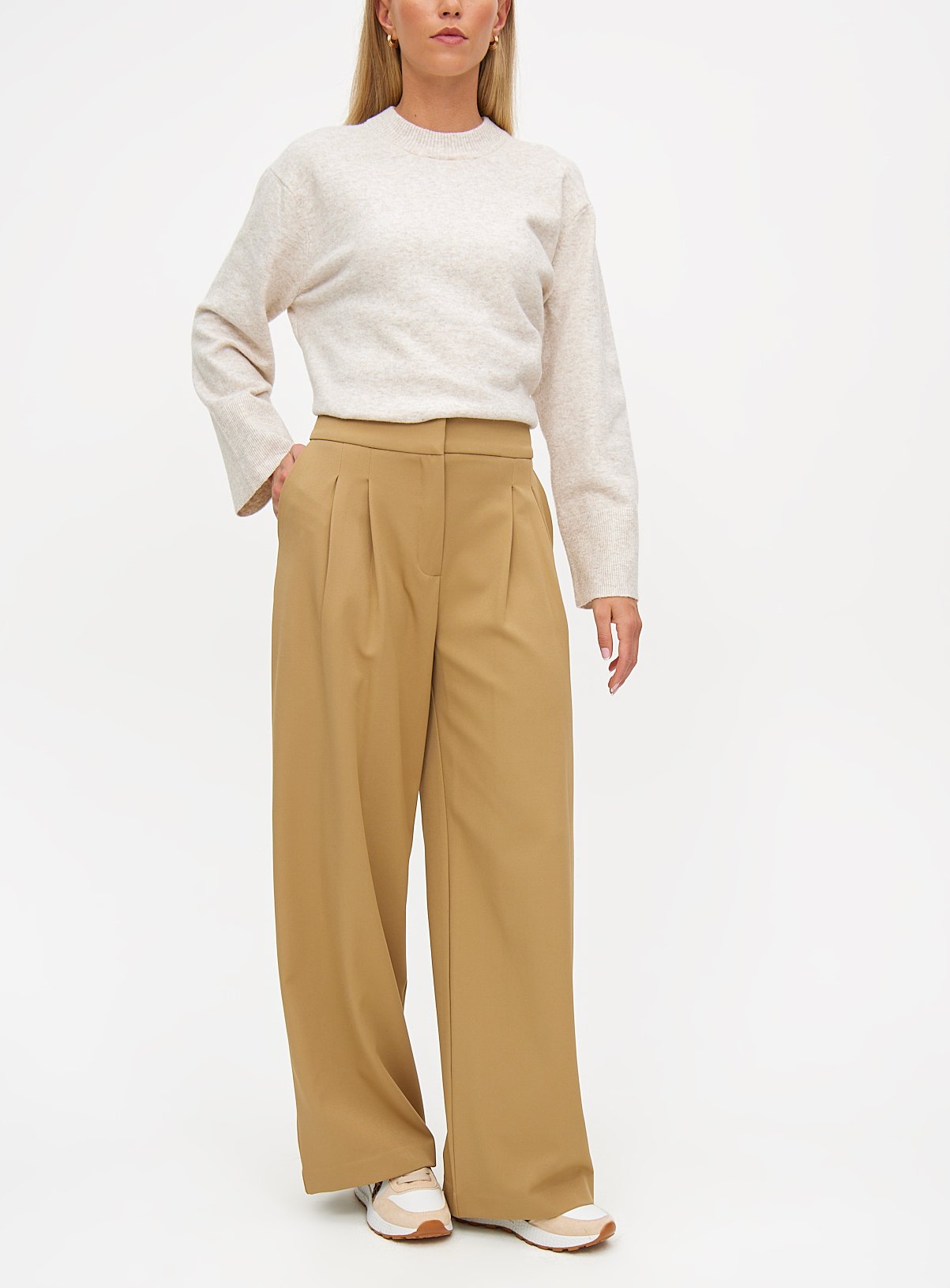 Pleat Front Wide Leg Trousers  