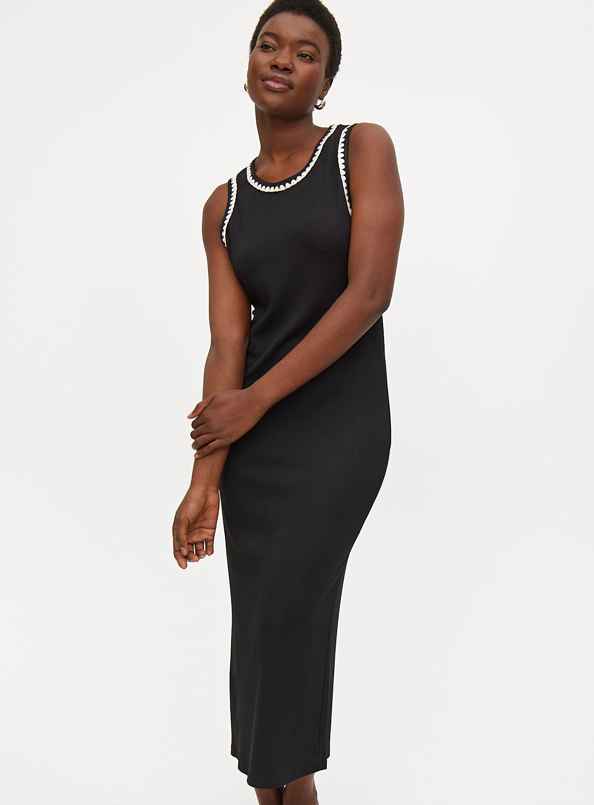 Black Crochet Trim Ribbed Dress 16