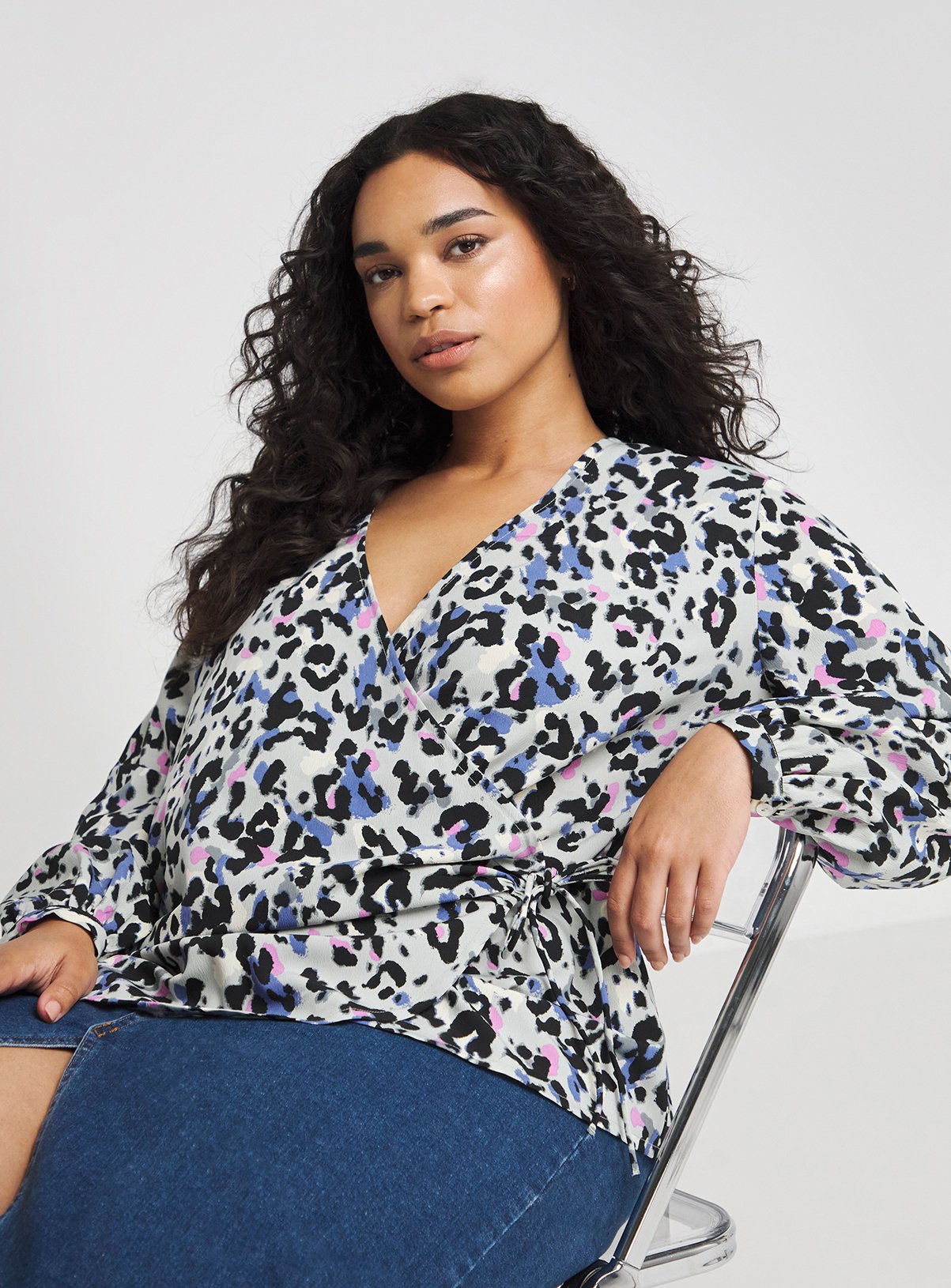 SIMPLY BE Sage Animal Tie Front Wrap Blouse 