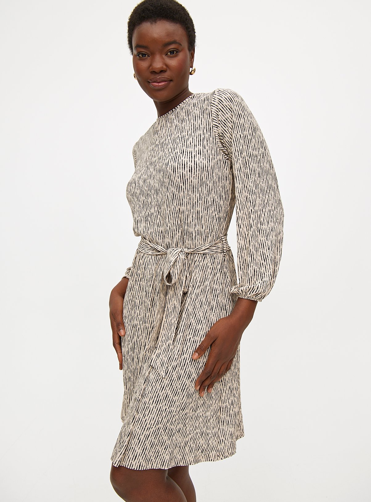 Monochrome Print Long Sleeve Tea Dress 