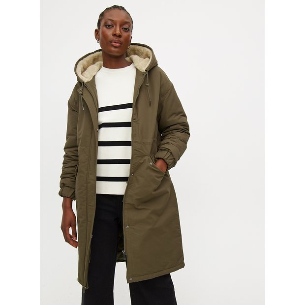 Buy Khaki Longline Hooded Parka Coat L Coats Tu