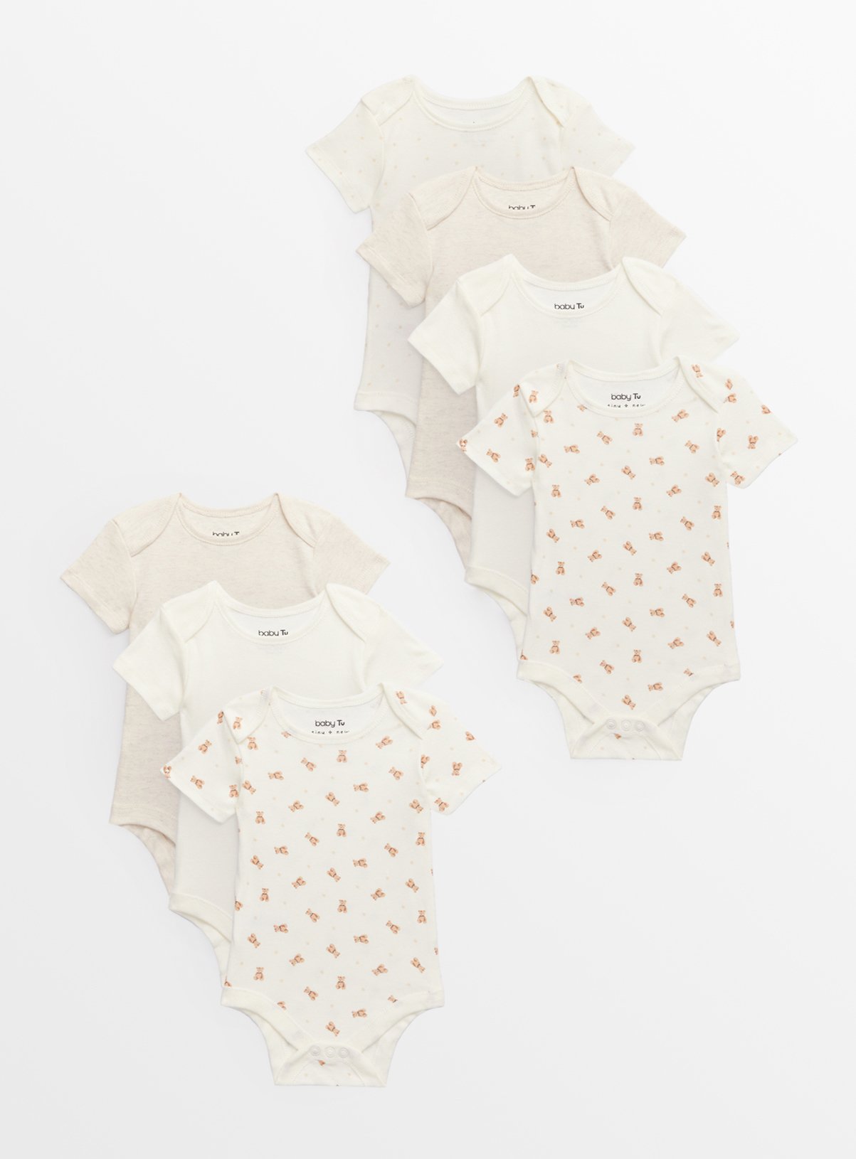 Cream Bear Print Short Sleeve Bodysuits 7 Pack 18-24 months