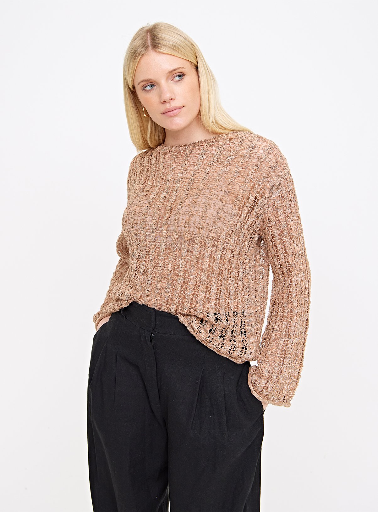 Pointelle Metallic Open Knit Jumper 