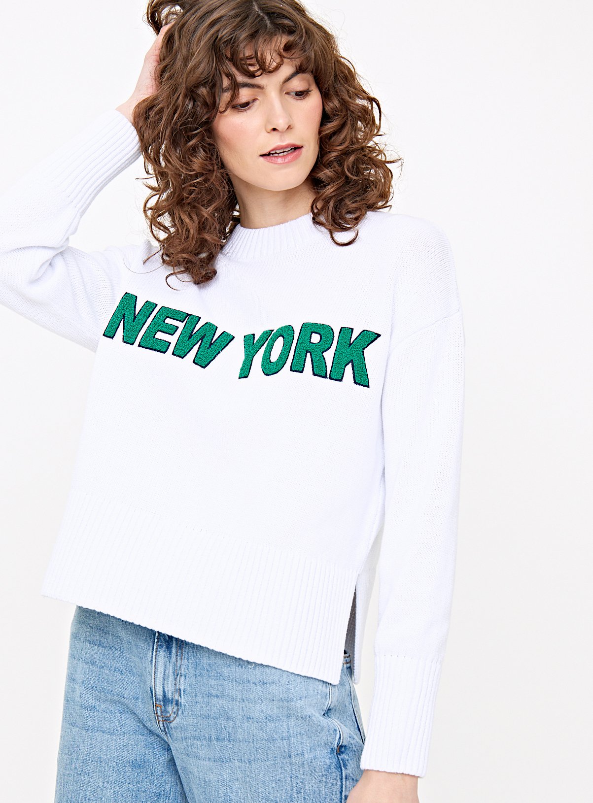 White New York Slogan Crew Neck Jumper  