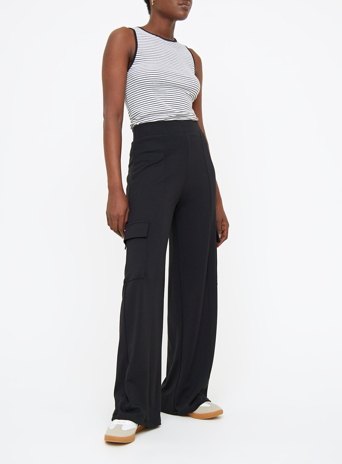 Black Ponte Wide Leg Cargo Trousers 