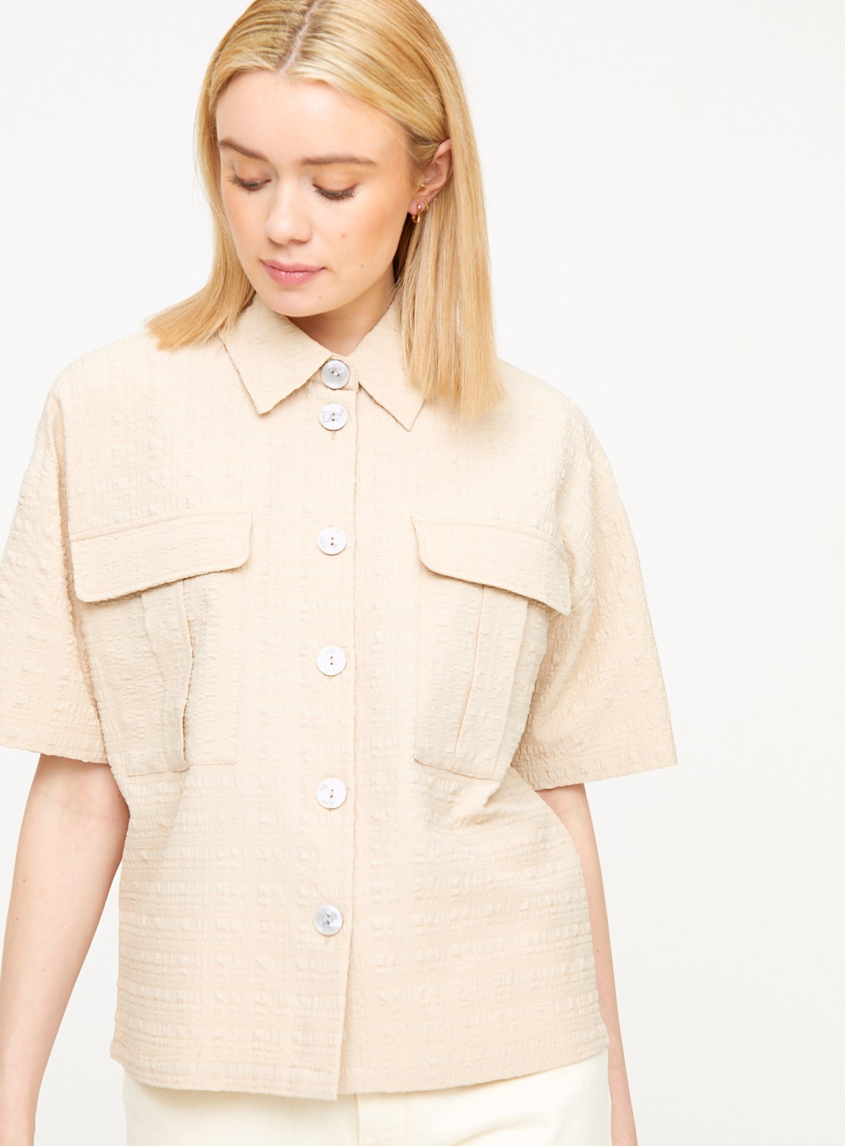 Cream Textured Utility Shirt 20