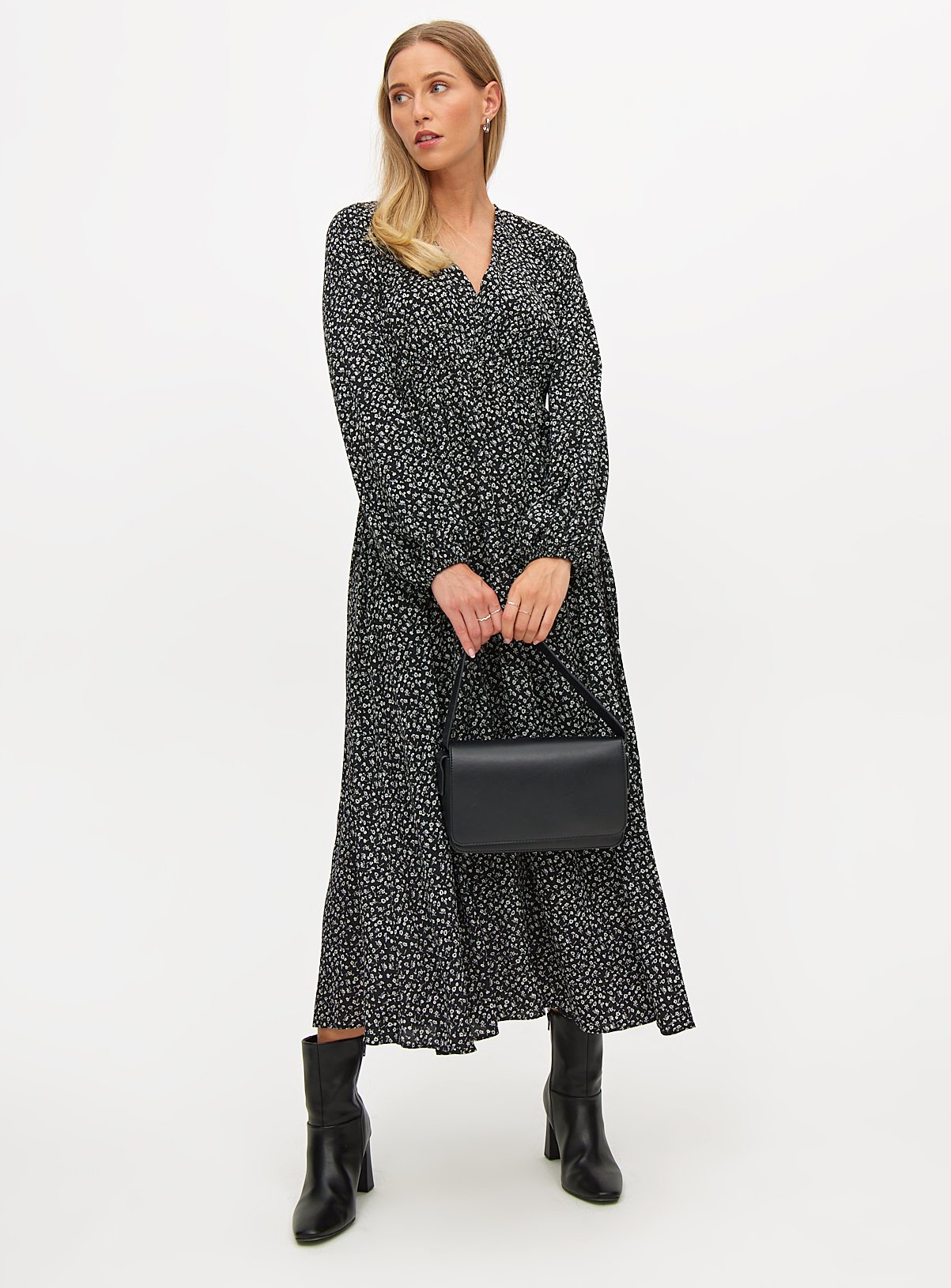 Black Floral Ditsy Print Midaxi Dress 20