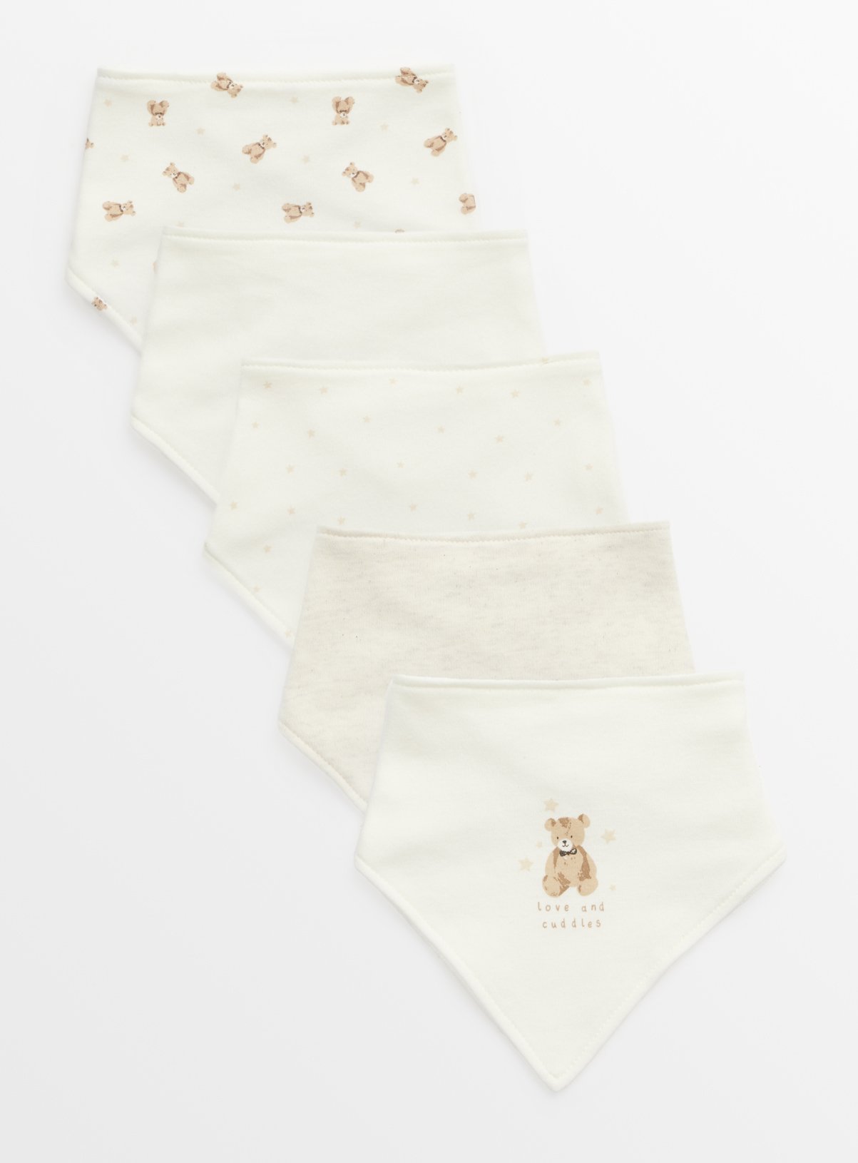 Cream Bear Print Hanky Bibs 5 Pack One Size