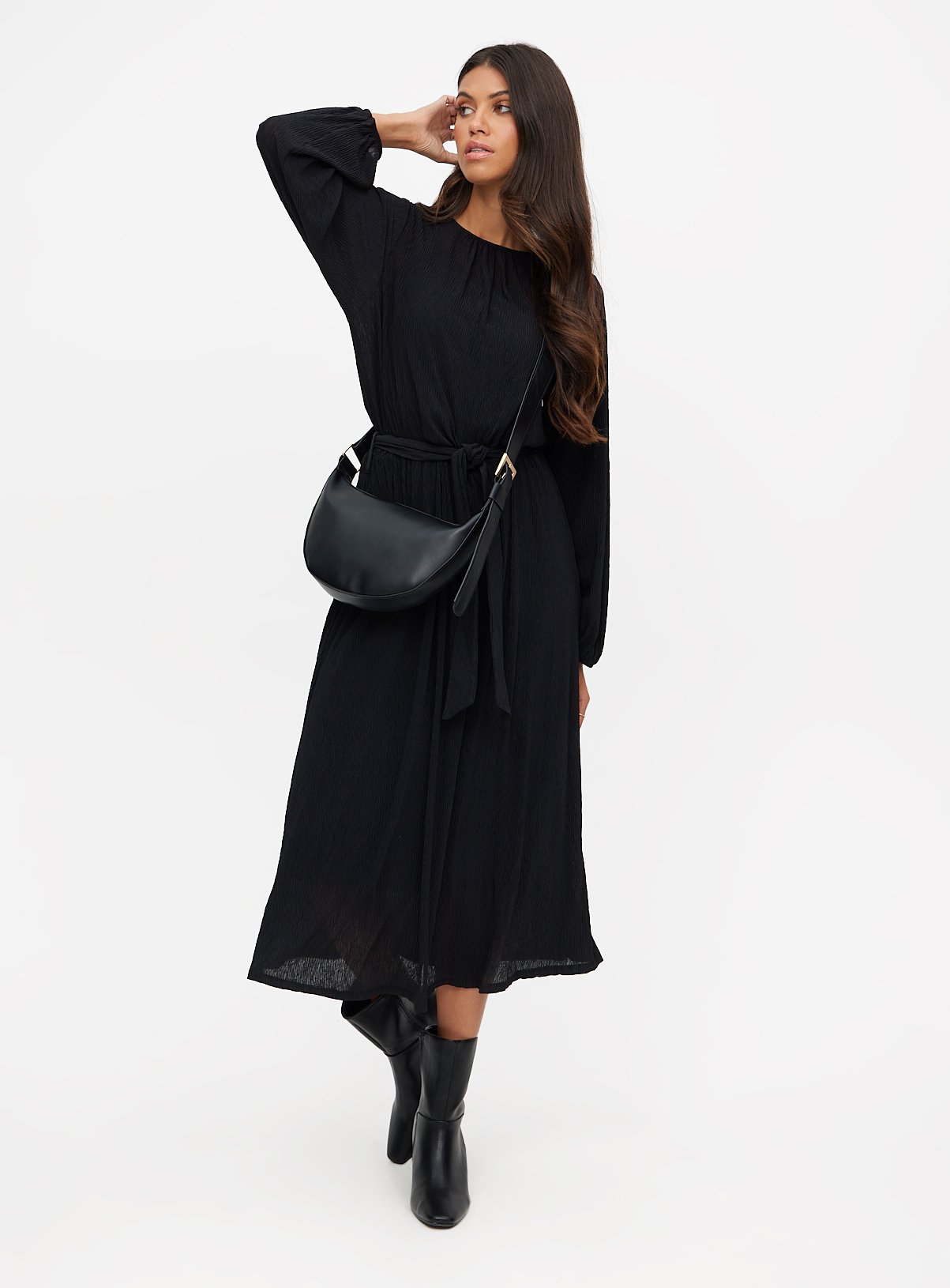 Black Tiered Waist Midaxi Dress 